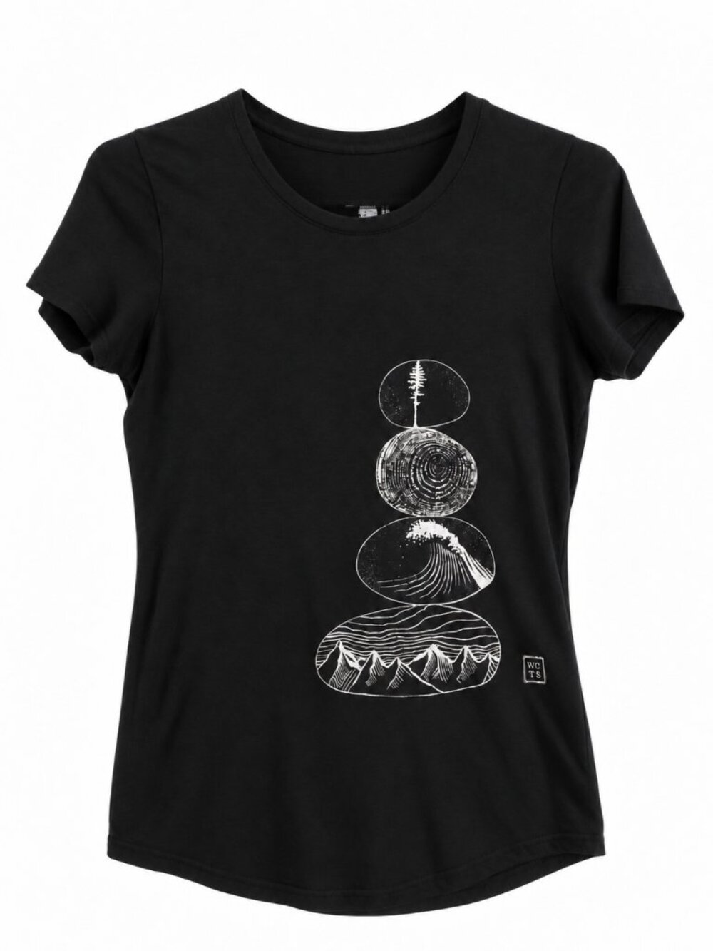 🇨🇦 Westcoastees, Graphic T-Shirt, Stacked Earth & Sea, Black, Size Small